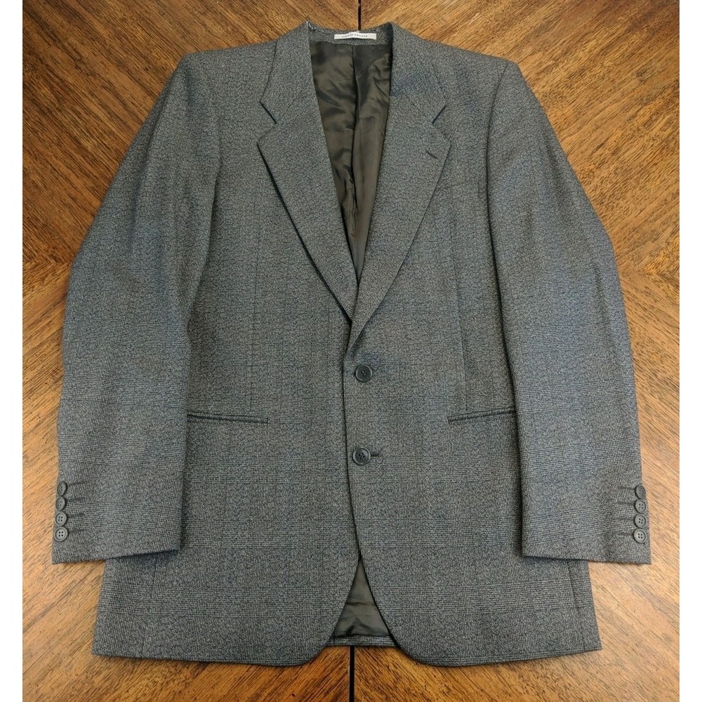 Yves Saint Laurent Gray‎ Glen Plaid Windowpane Blazer Wool Blend Sz 42R